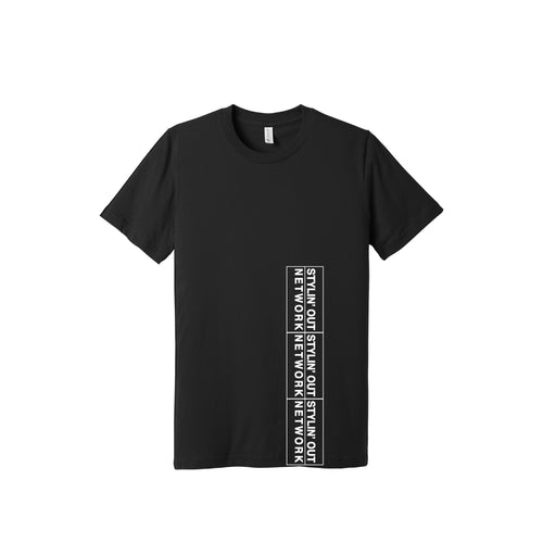 Black tee shirt with Stylin Out Network logo