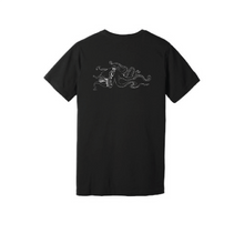 Load image into Gallery viewer, Black tee shirt with white octopus logo on back

