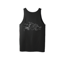Load image into Gallery viewer, Black tank top with white octopus logo on back
