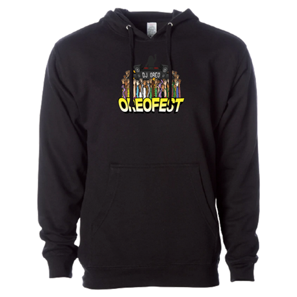 Black DJ Oreo hoodie with large Oreofest logo on front