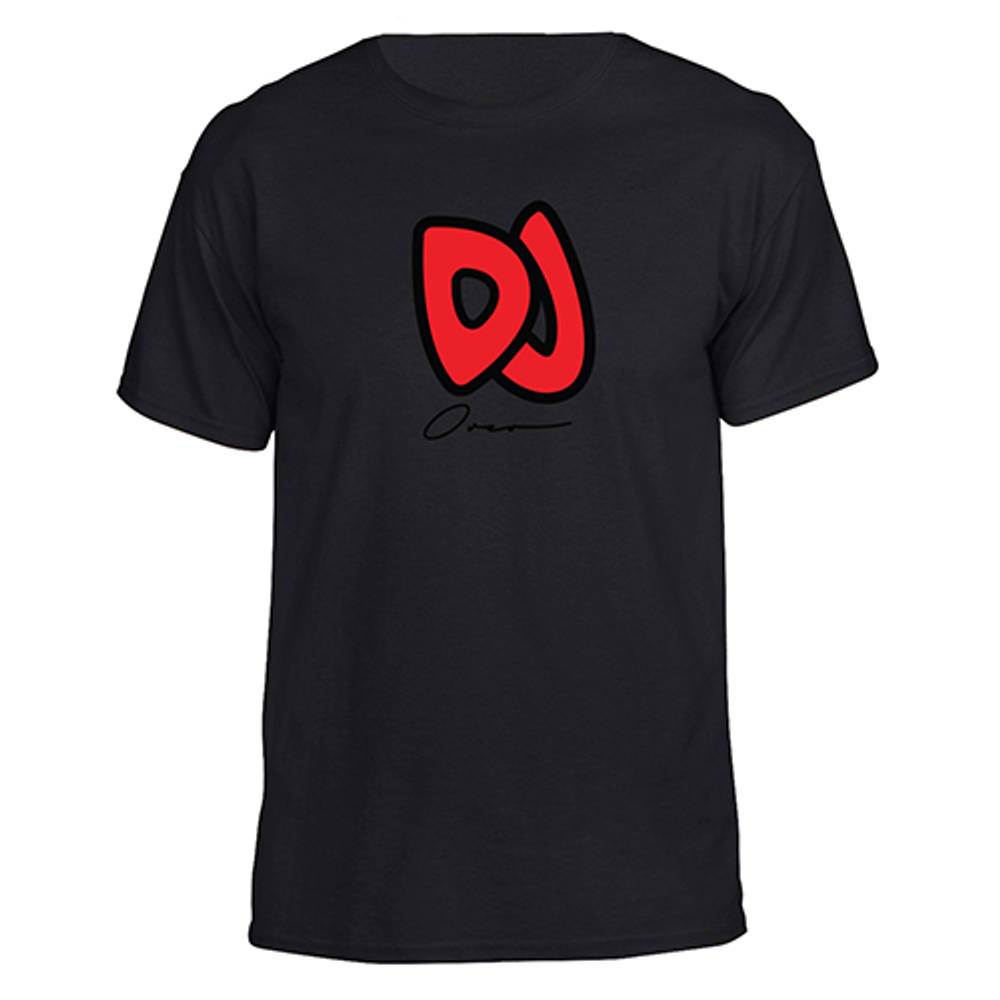 Black DJ Oreo tee shirt with red DJ logo on front