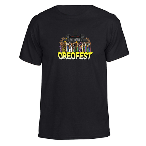 Black DJ Oreo tee shirt with large Oreofest logo on front