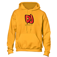 Load image into Gallery viewer, Yellow DJ Oreo hoodie with red DJ logo on front
