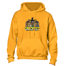 Load image into Gallery viewer, Yellow DJ Oreo hoodie with large Oreofest logo on front
