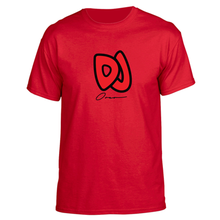 Load image into Gallery viewer, Red DJ Oreo tee shirt with red DJ logo on front
