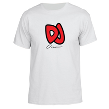 Load image into Gallery viewer, White DJ Oreo tee shirt with red DJ logo on front
