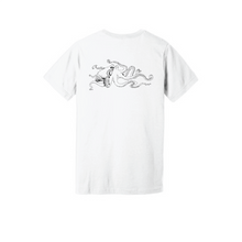 Load image into Gallery viewer, White tee shirt with black octopus logo on back
